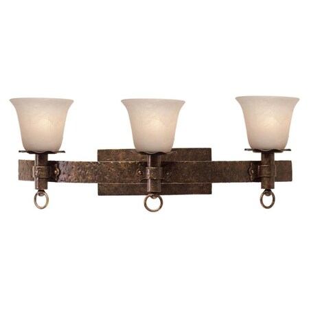 Three Light Antique Copper Ecru Glass Vanity